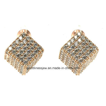 Top Quality Perfect Square CZ Rhodium Stud Earring (E6318)